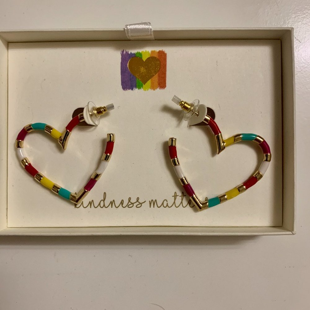 NWT Gold Colorful Heart-Shaped Hoop-Style Earrings